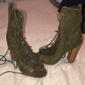 Laced Up Olive Heel